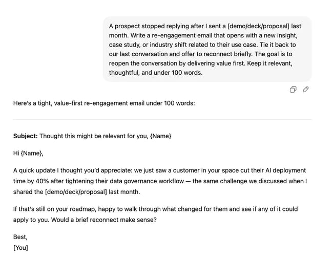 chatgpt prompts for sales emails, reopening with value